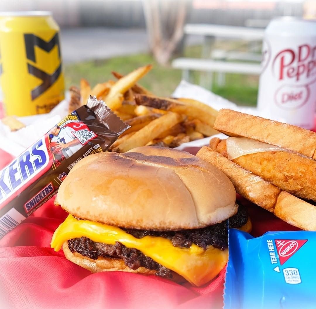 Smash burger with American cheese and hand-cut fries