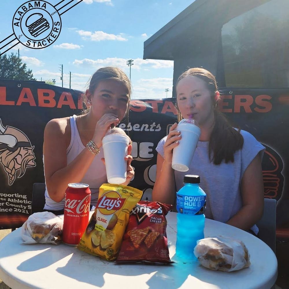 Friends with burgers and Powerade